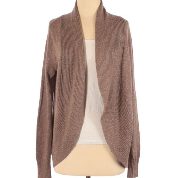 Kenneth Cole Rib Knit‎ Detailed Burnout Marbled Open Duster Cardigan Taupe Sz S - Picture 2 of 8